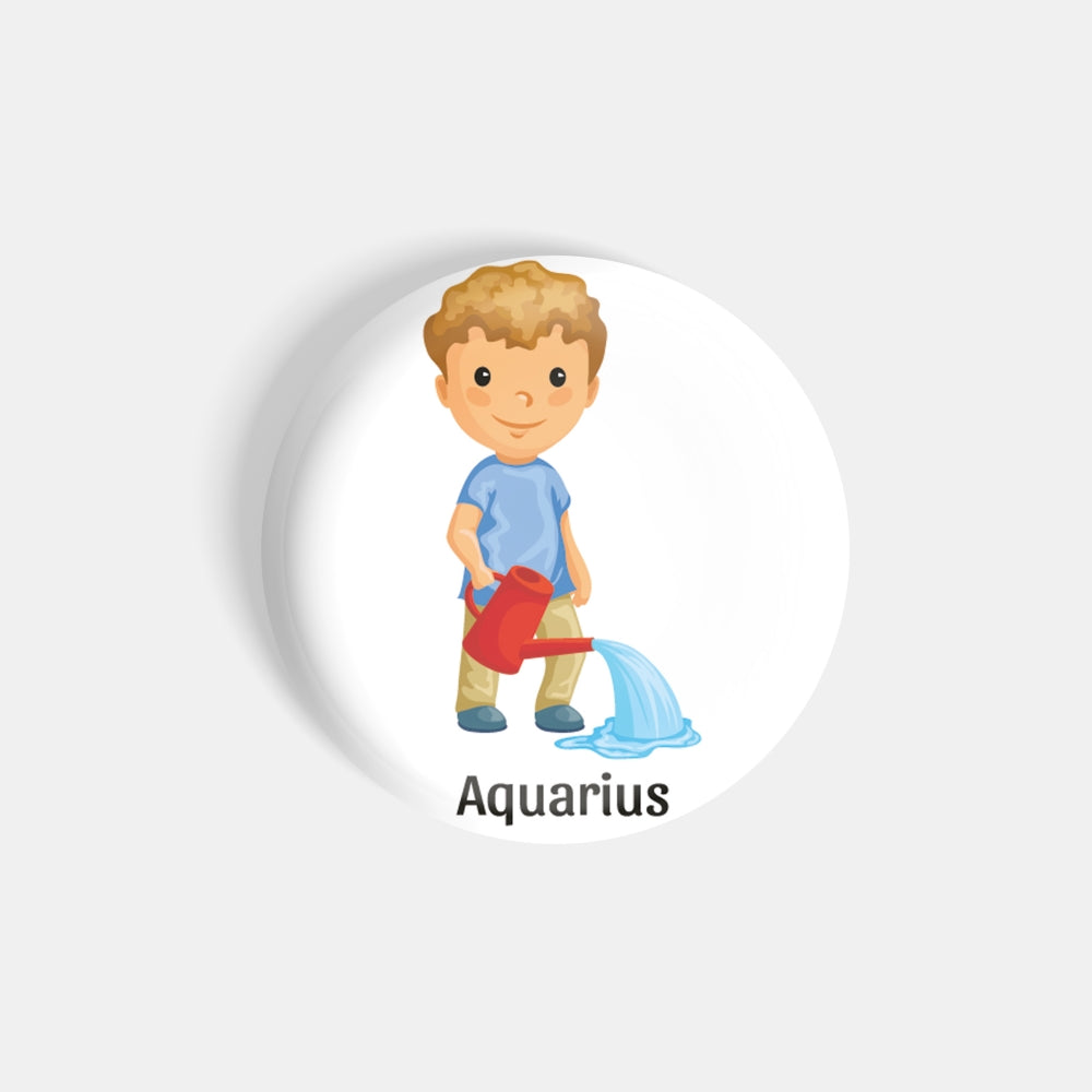 dhcrafts Round Fridge Magnet White Color Cute Zodiac Sign Aquarious D2 Glossy Finish Design Pack of 1 (58 mm)